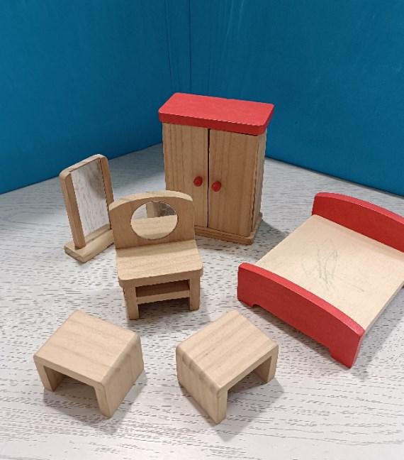 MOBILETTI CASA DELLE BAMBOLE DI LEGNO CAMERA DA...