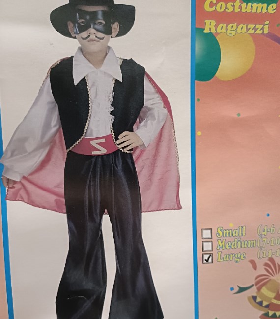 VESTITO CARNEVALE ZORRO 9/10 ANNI